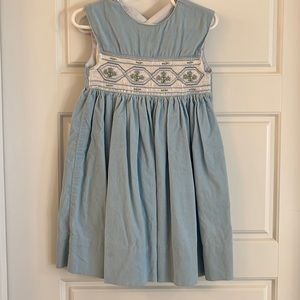 Girls blue corduroy dress with smocking - size 3